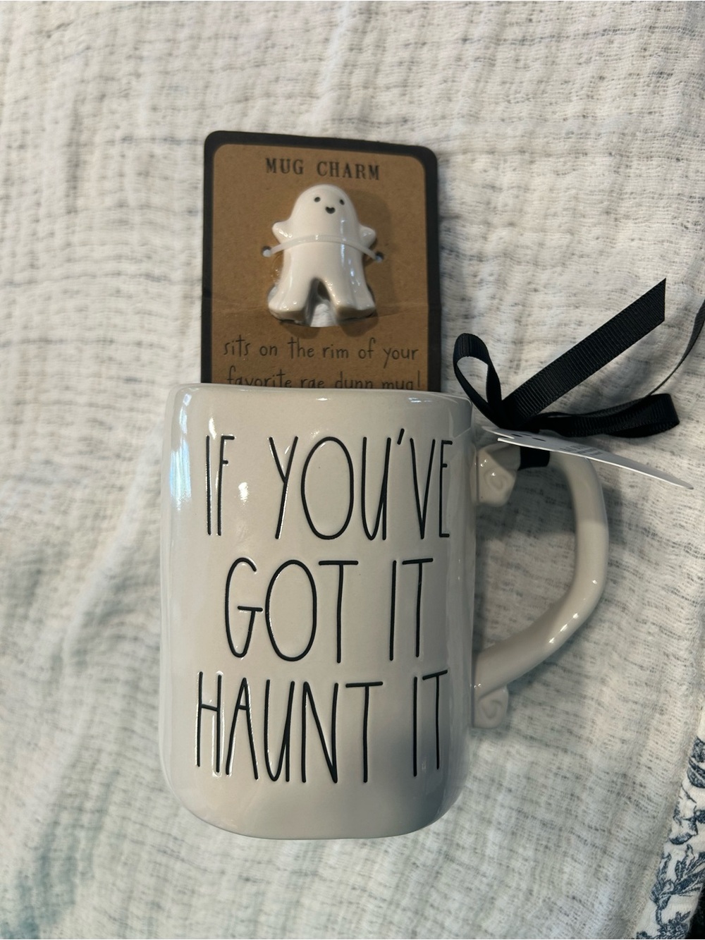 Rae Dunn White Ceramic Mug with Ghost Charm - "If You've Got It"